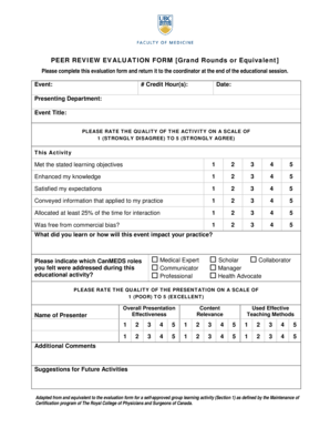 Seminar impression sample - Peer Review Evaluation Form - MedNet - med-fom-surgery sites olt ubc