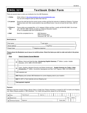 UBC Textbook Order Form