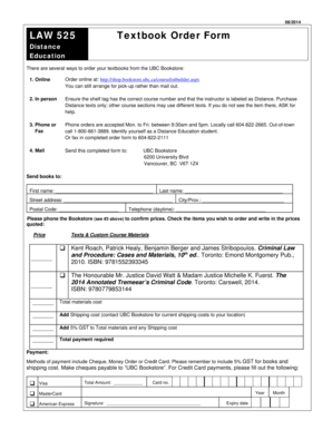 UBC Textbook Order Form