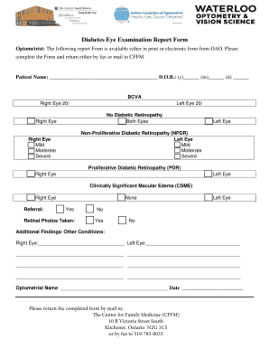 Diabetes Eye Examination Report Form