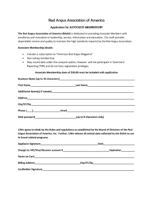 Red Angus Association Associate Membership Application