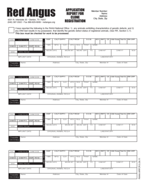 Red Angus Registration Report Form