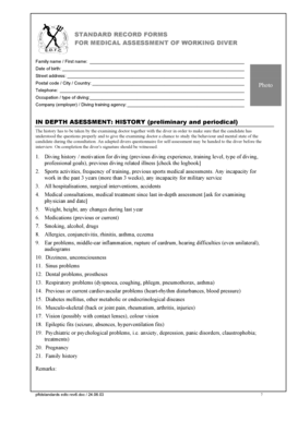 Medical Assessment Form for Working Diver