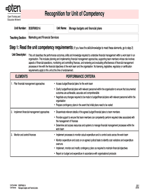 Unit Competency Recognition Form