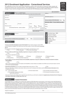 2012 Correctional Services Enrolment Application