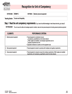 Maintain Personal Equipment Recognition Form