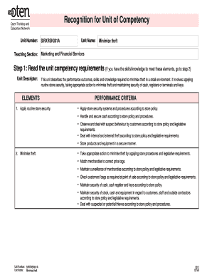 Retail Theft Minimisation Form