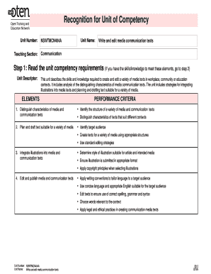 Unit Competency Recognition Form