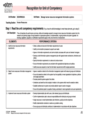 Recognition for Unit of Competency