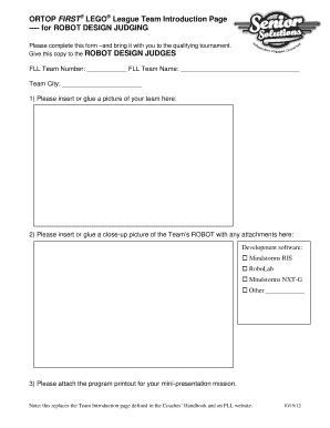 FIRST® LEGO® League Team Introduction Form