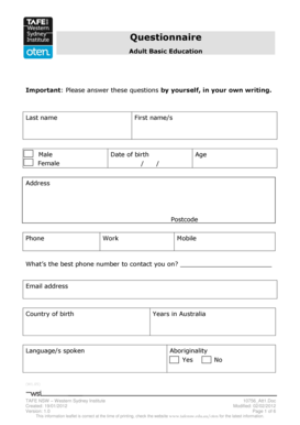 Adult Basic Education Questionnaire