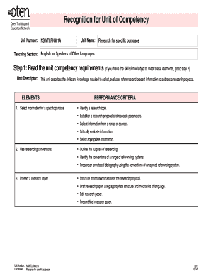 Research for Specific Purposes Unit Recognition Form