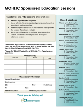 MOHLTC Sponsored Education Sessions Registration