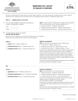 Australia Parent Visa Application Form 47PA