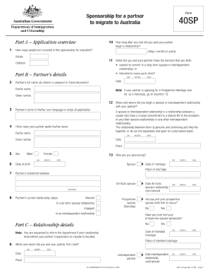 Australia Partner Visa Sponsorship Form 40SP