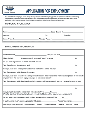 Oscar Winski Company Employment Application