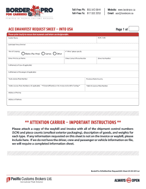 ACE eManifest Request Sheet