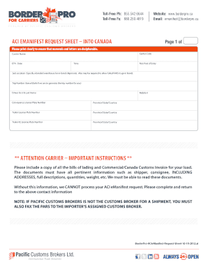 ACI eManifest Request Sheet