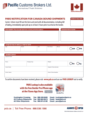 Canada PARS Notification Form