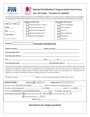 National PTA Reflections Program Student Entry Form
