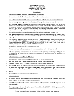 New York City Apartment Rental Application