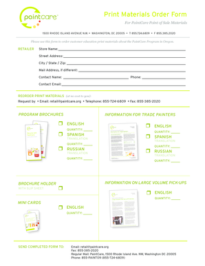 PaintCare Print Materials Order Form