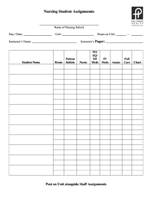 Nursing Student Assignment Form
