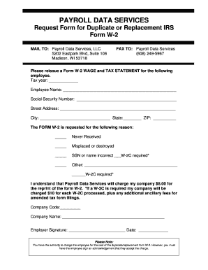 Request Form for Duplicate or Replacement IRS Form W-2