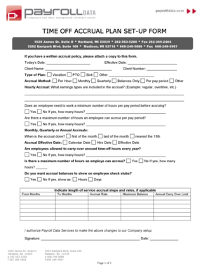 Time Off Accrual Plan Setup Form