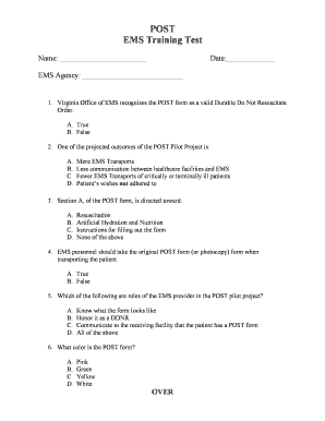 Virginia POST Form EMS Training Test
