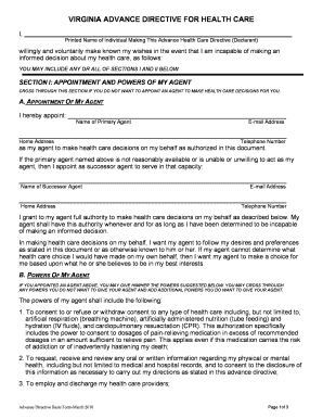 Virginia Advance Directive for Health Care