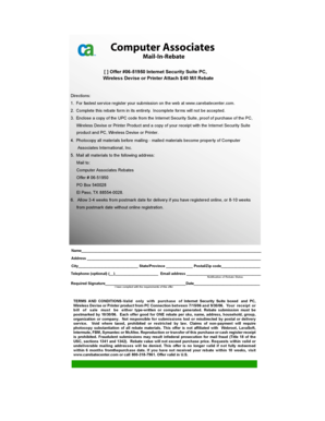 Computer Associates Mail-In Rebate Form