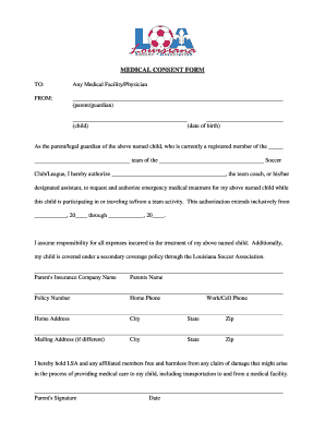 Medical Consent Form for Soccer Club