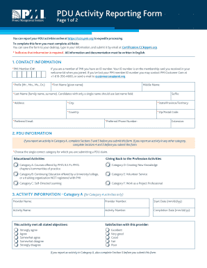 PDU Activity Reporting Form - Project Management... - pmi