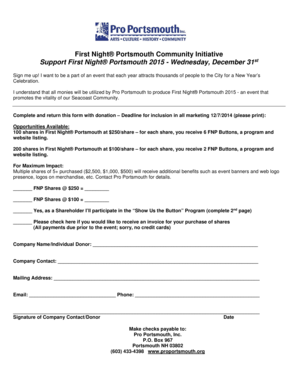 First Night Portsmouth 2015 Sponsorship Form