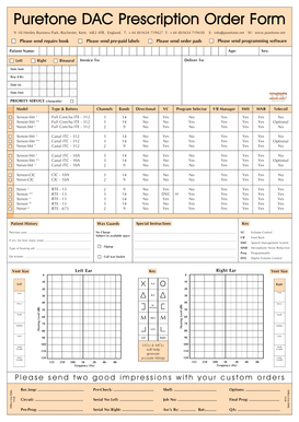 Puretone DAC Prescription Order Form