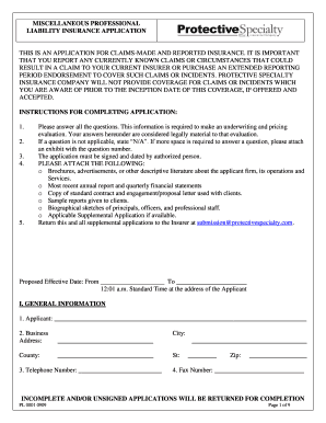Professional Liability Insurance Application