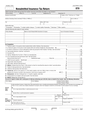 California Nonadmitted Insurance Tax Return Form 570