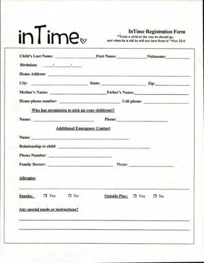 InTime Child Registration Form