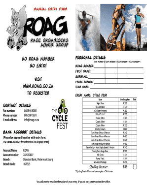 Cycle Fest Race Pre Entry Form