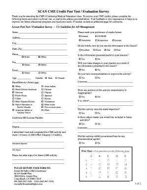 CME Credit Post Test Evaluation Survey