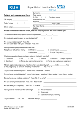 Patient Self Assessment Form