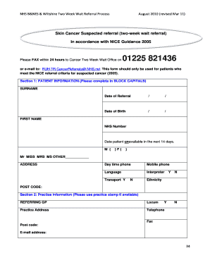 NHS Skin Cancer Two Week Wait Referral Form