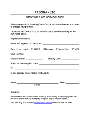 Credit Card Authorization Form