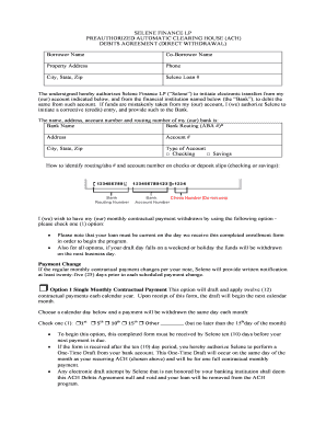 Selene Finance LP ACH Debits Agreement