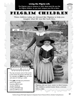 Pilgrim Life Lesson Worksheet