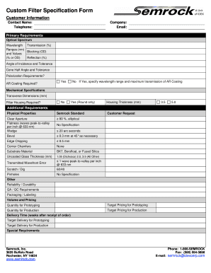 Custom Filter Specification Form