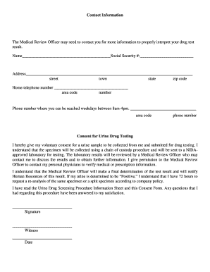 New Employee Urine Drug Testing and Preplacement Physical Form