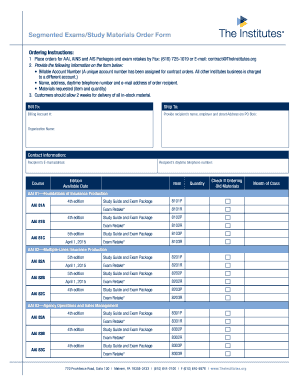 Segmented Exams Study Materials Order Form