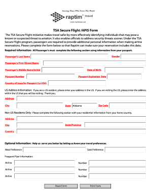 TSA Secure Flight APIS Form